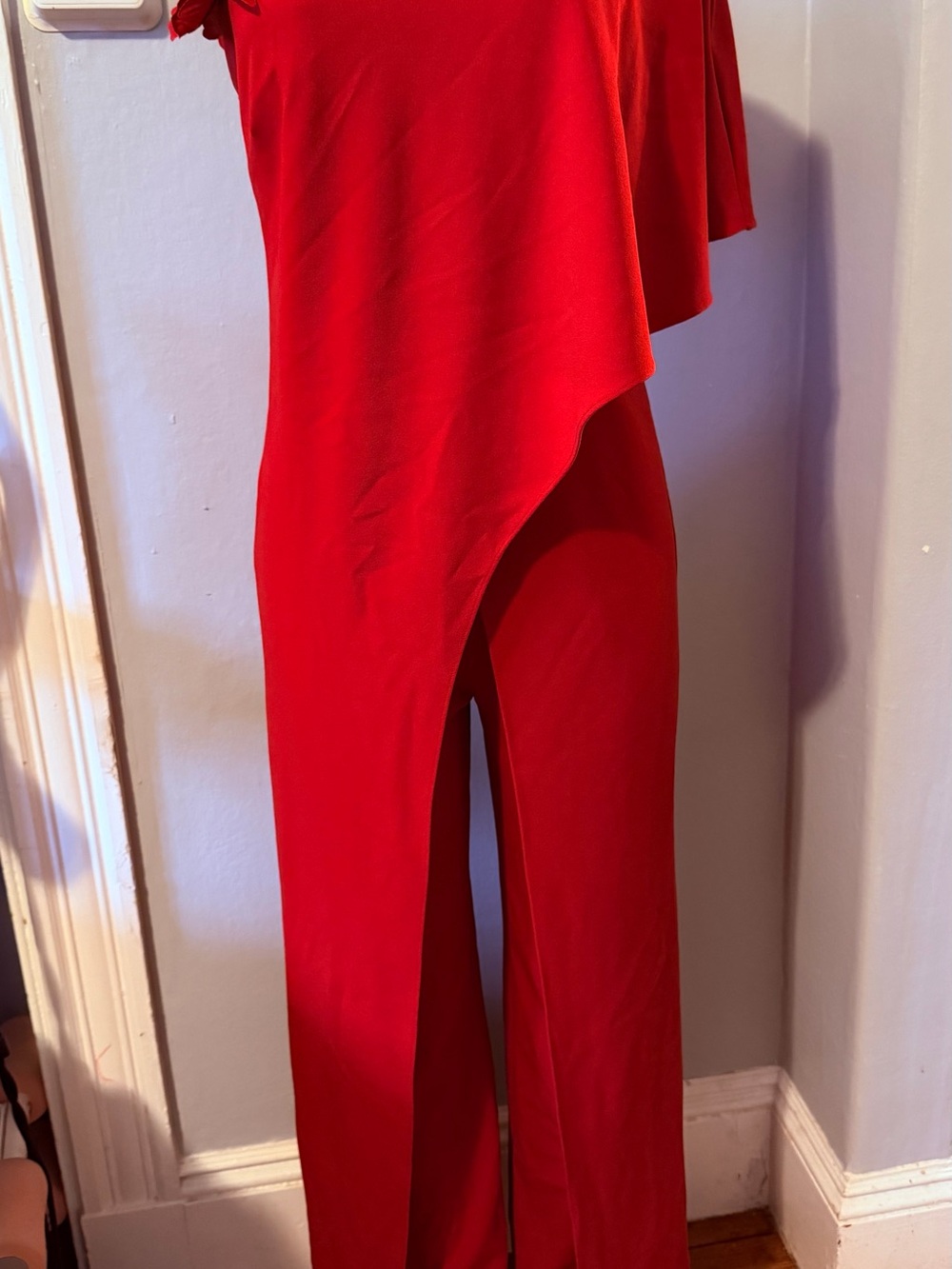 Adrianna Papell Red Asymmetric One-Shoulder Jumpsuit